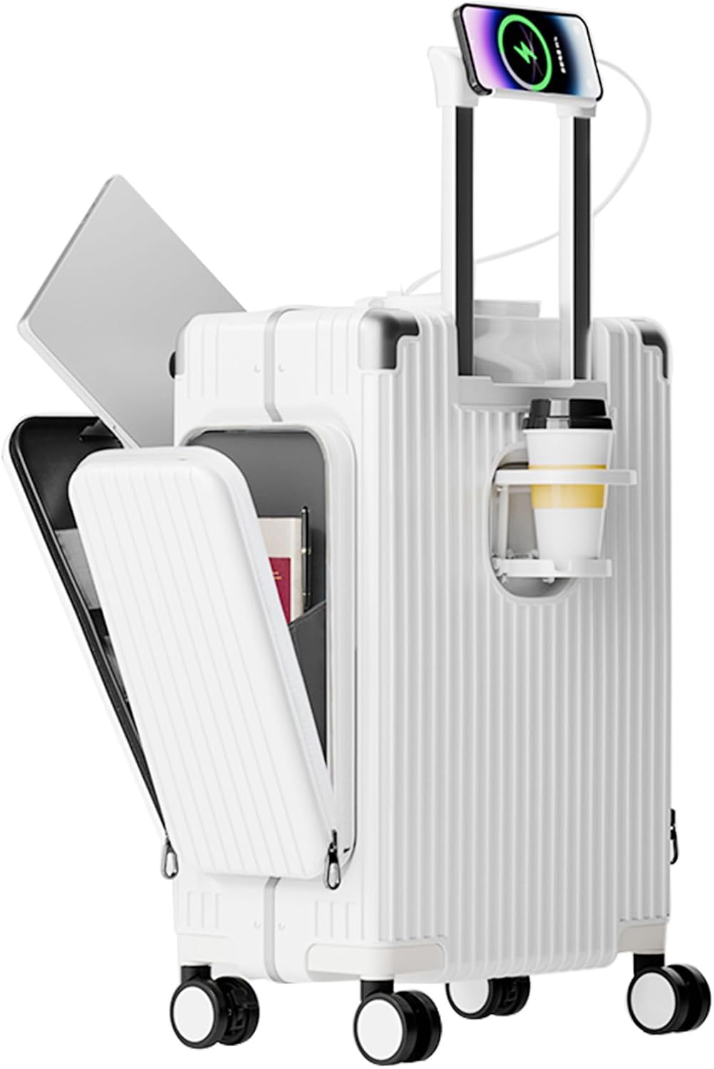 Maleta aluminio 20pulg tri-zona ruedas freno TSA A-blanco