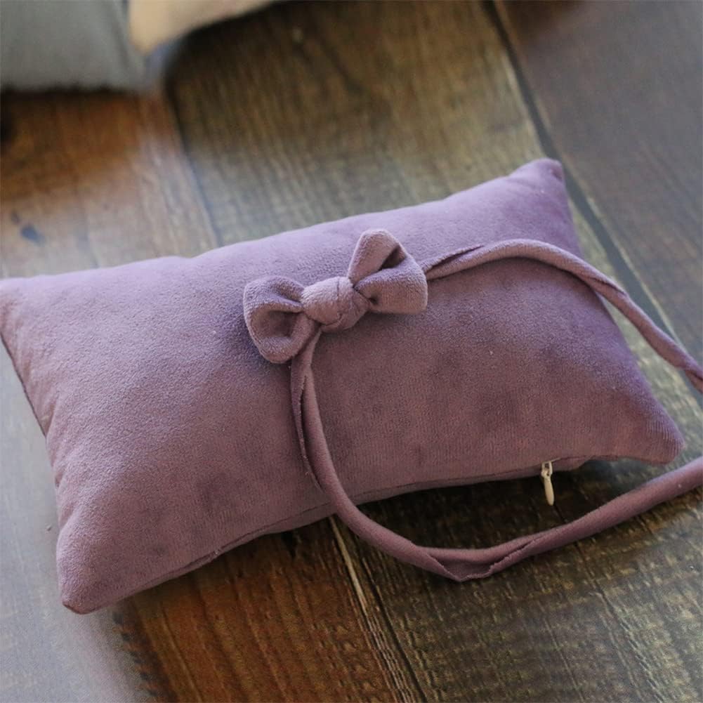Almohada terciopelo posar bebé con diadema morado claro