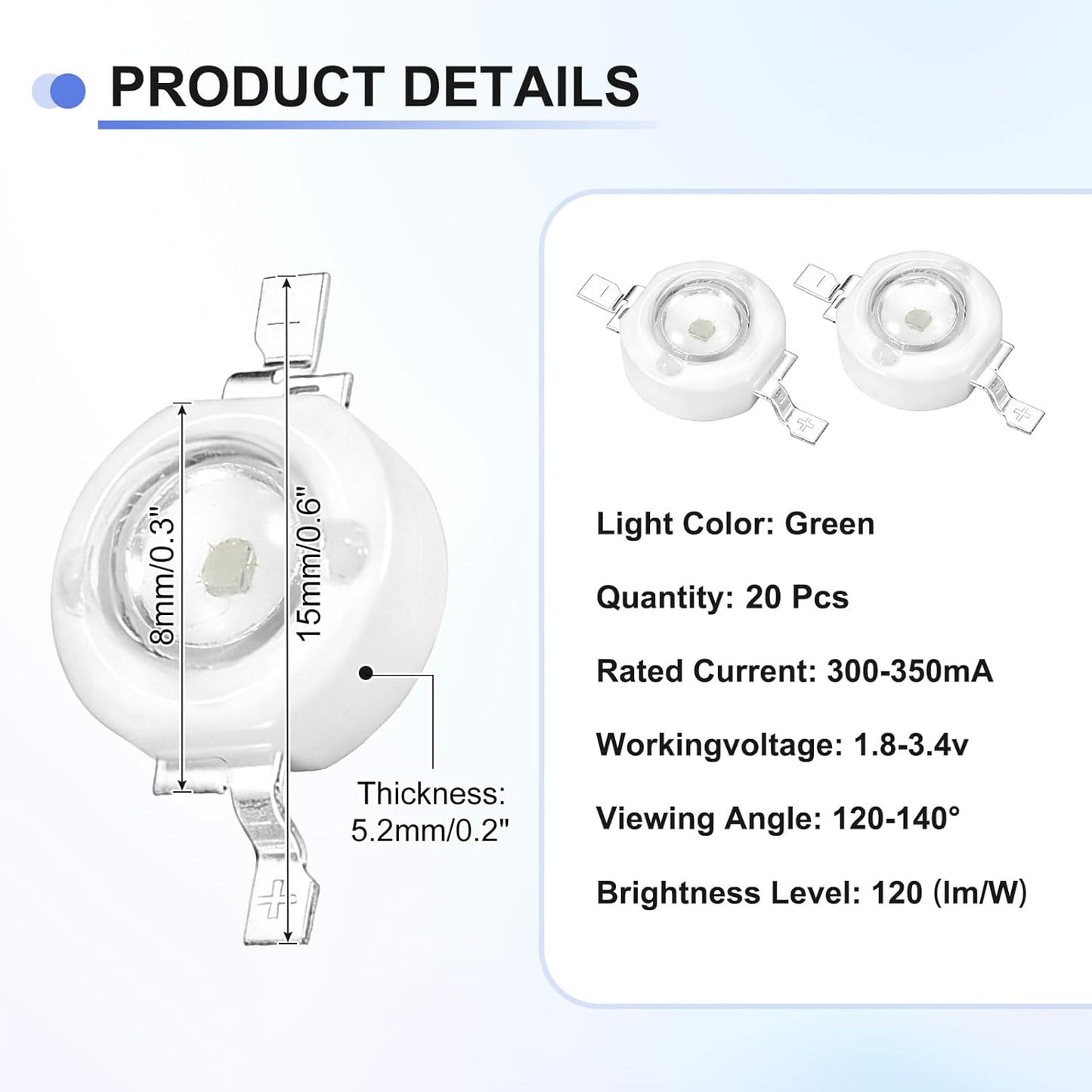 Lámpara LED COB 1.8-3.4V 20 Pzas para Experimentos y Decoración