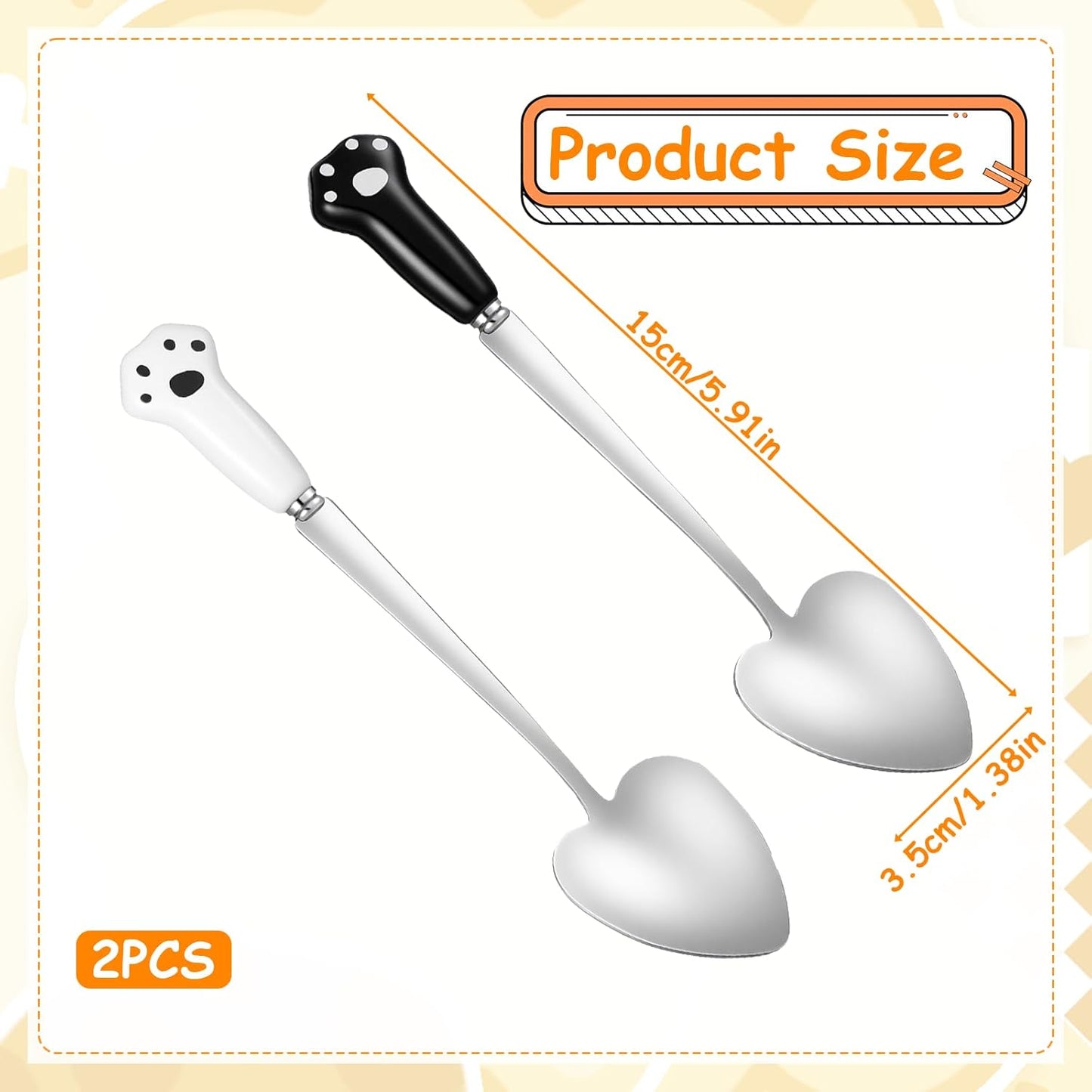Cuchara acero inox para gatos y perros 2 pzas mango largo
