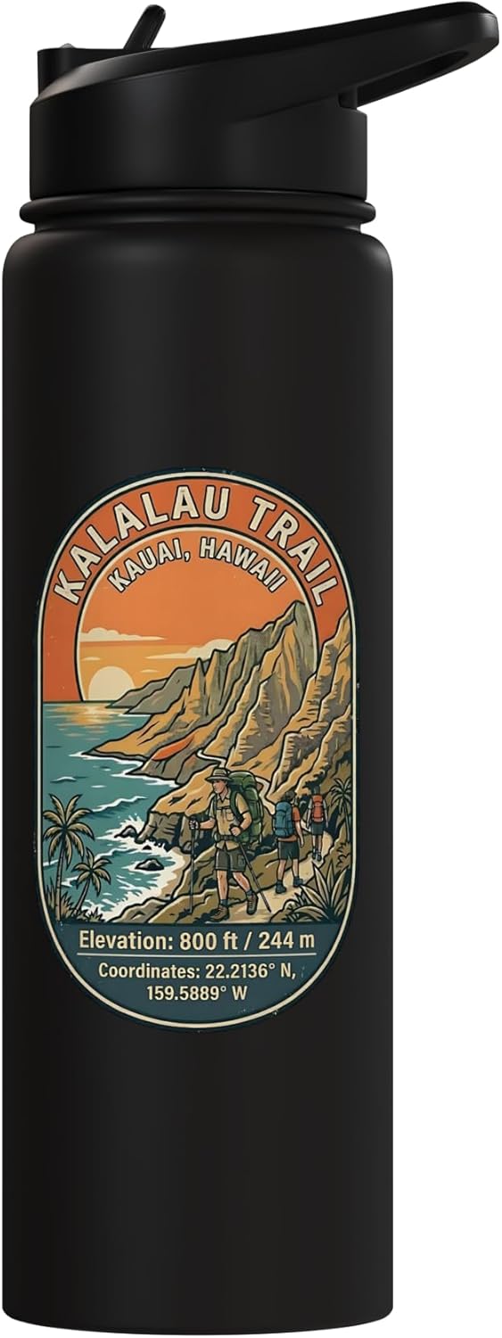 Botella de agua acero inoxidable aislada Kalalau Trail Kauai