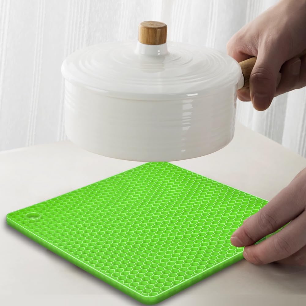Alfombrilla cuadrada de silicona antideslizante resistente al calor paquete de 6 color verde