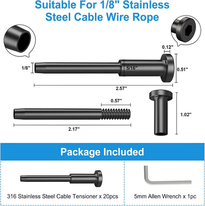 20 Barandillas Invisibles Negro 1/8pulg Acero Inox T316