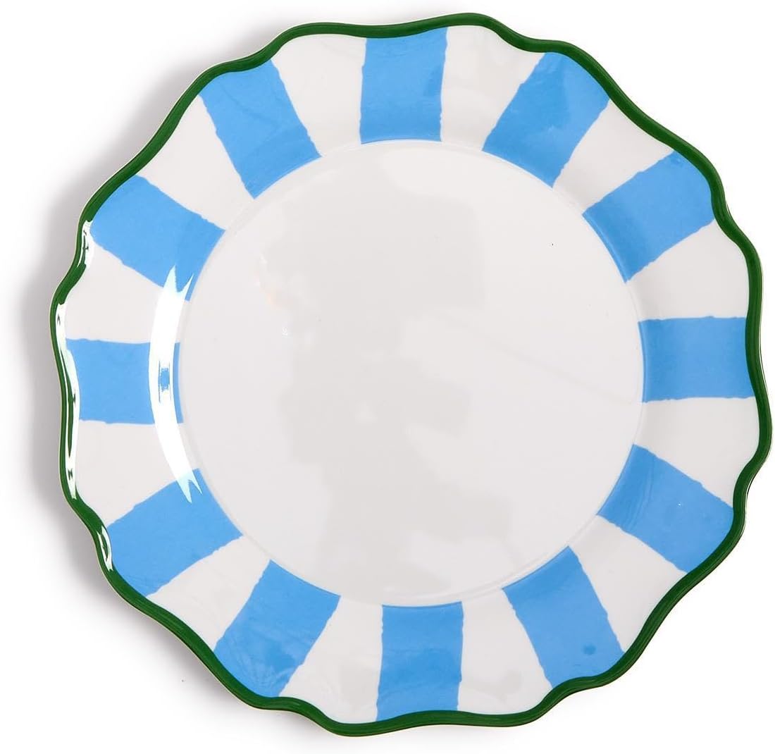 Juego de 4 platos llanos rayas azules francesas 8.75"