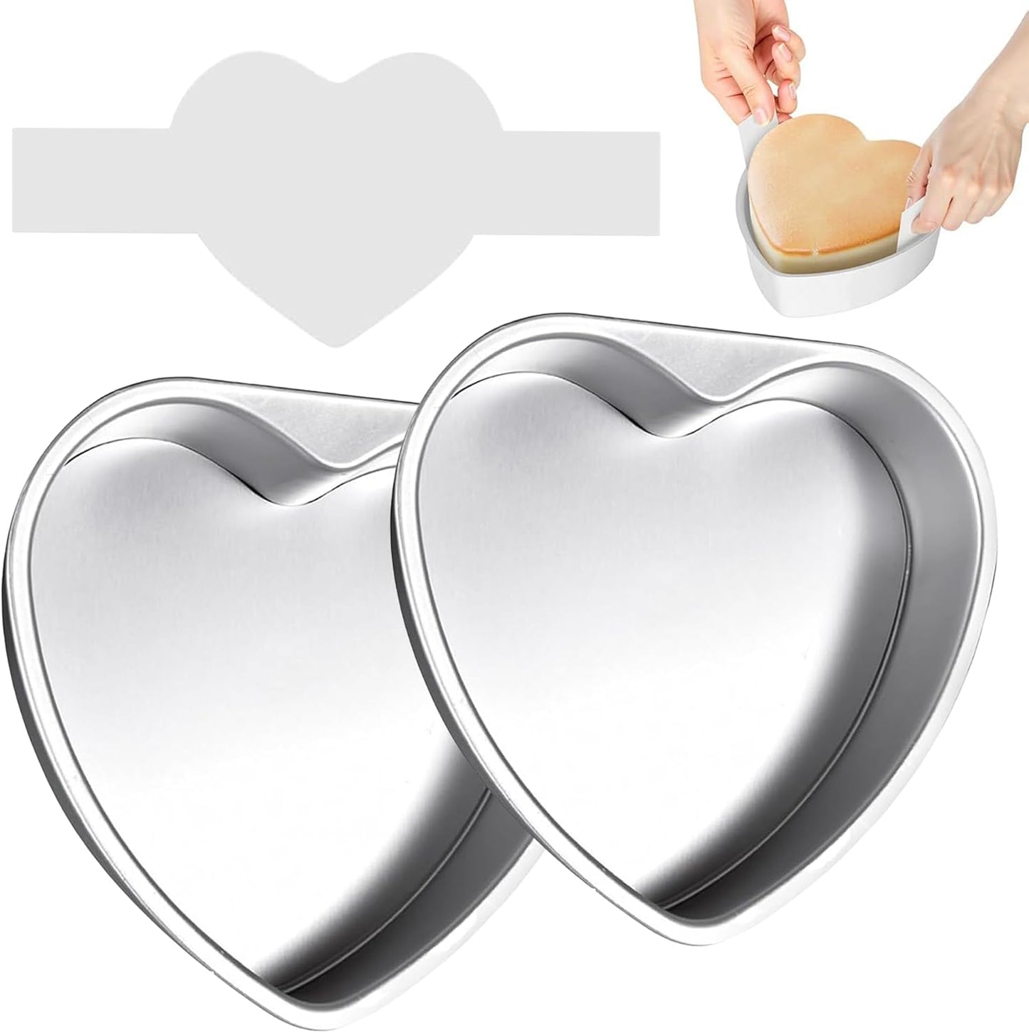 Juego de 2 moldes para pasteles corazón 8 pulgadas con forros de papel pergamino antiadherentes