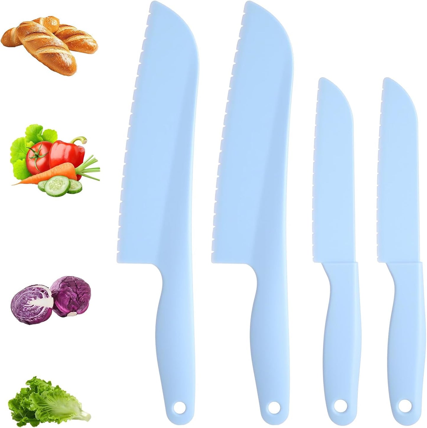 4 Cuchillos Plástico Lechuga 11pulg Cortador Dentado Niños