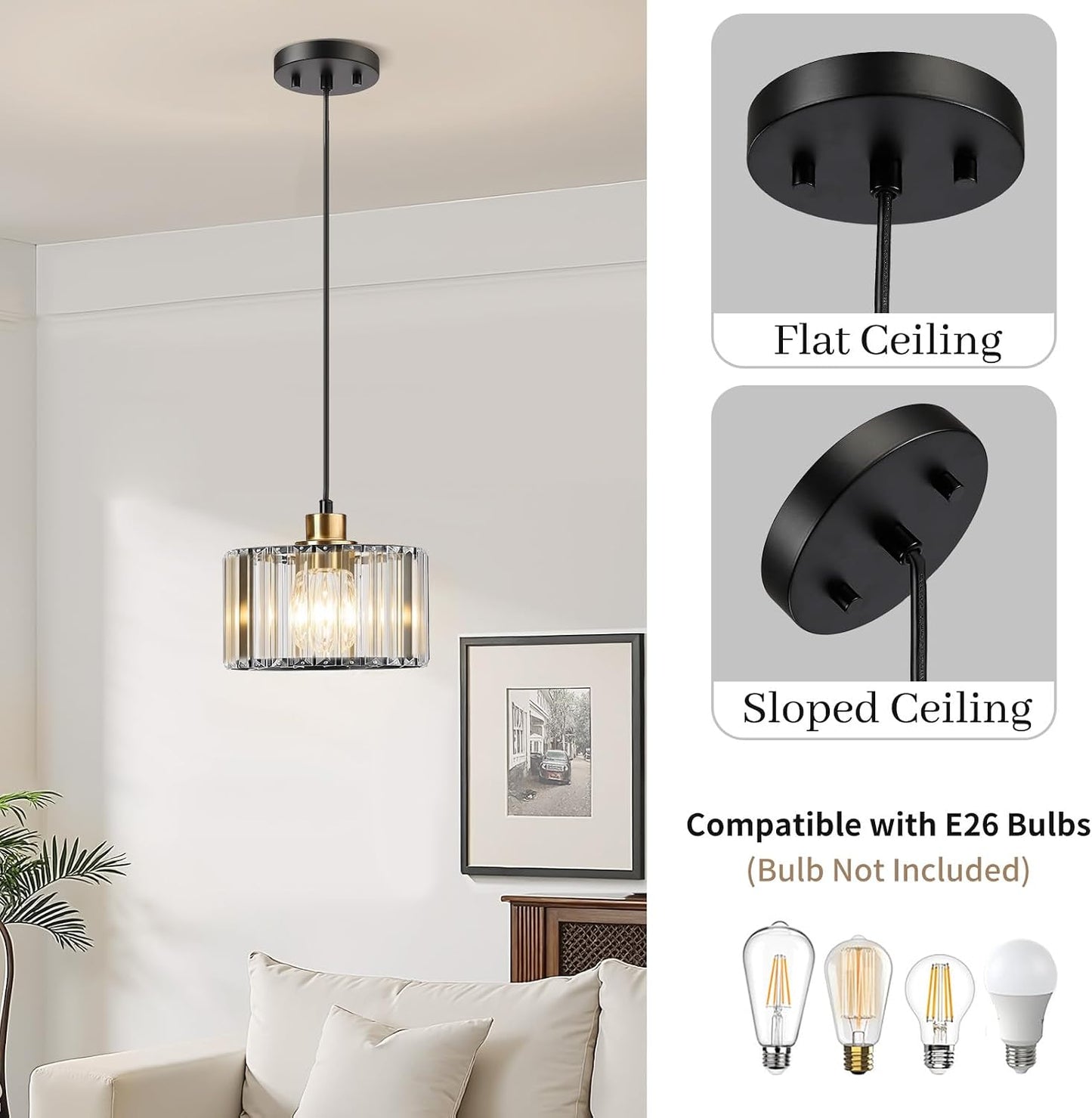 Lámpara colgante de cristal moderna negro y dorado para isla cocina