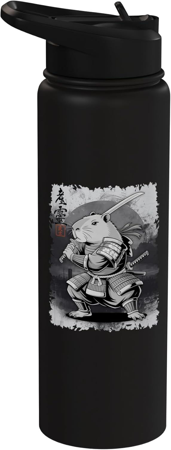Botella de agua acero inoxidable Capybara Samurai estilo grunge