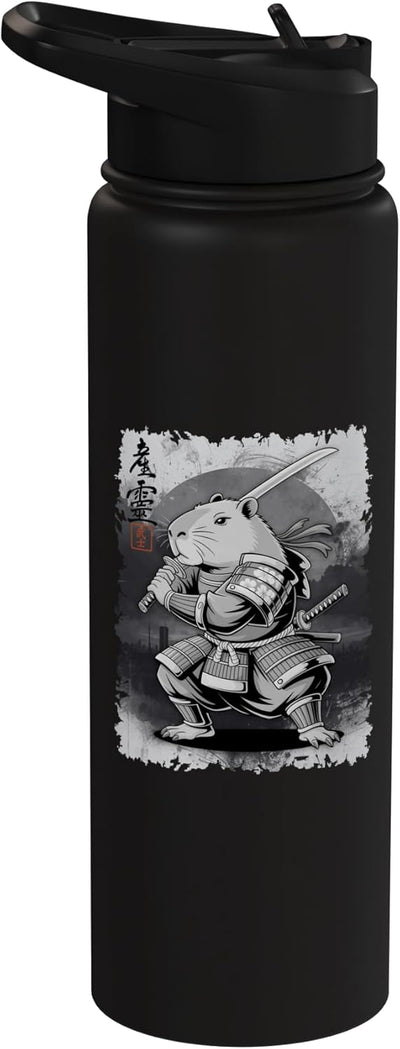 Botella de agua acero inoxidable Capybara Samurai estilo grunge