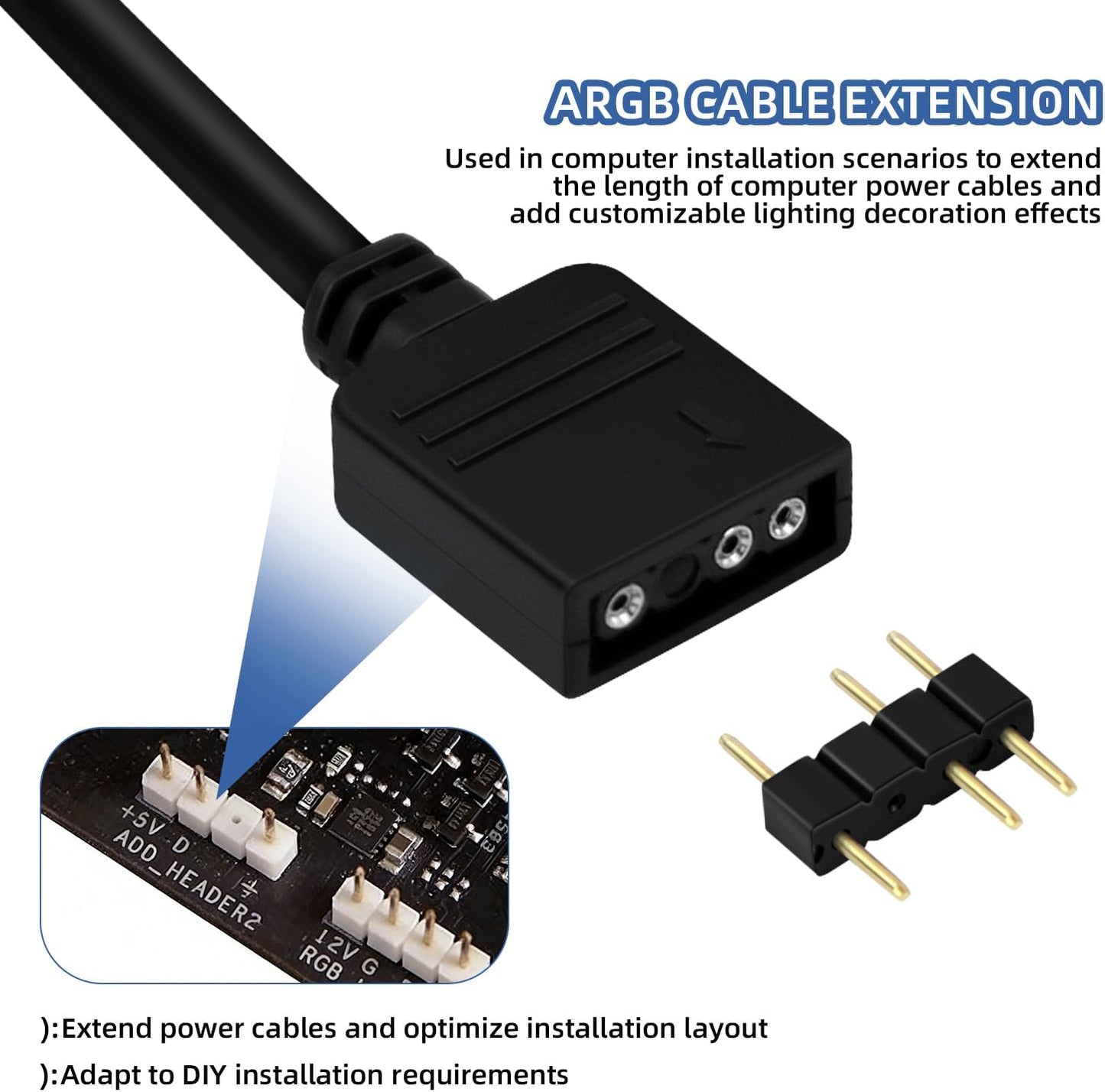 3 Cables Extensión ARGB Hembra a Hembra 19.7pulg