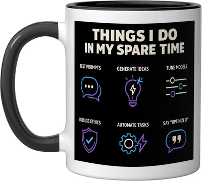 Taza de cerámica para ingeniero de IA con diseño de prompt engineering en negro/blanco