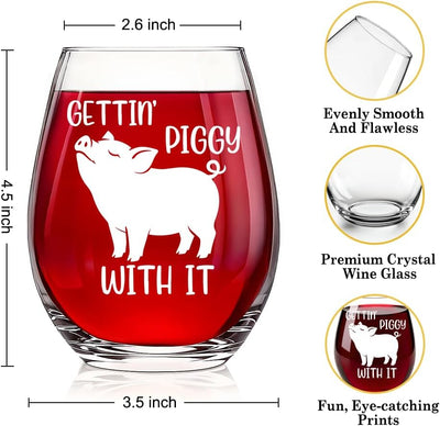 Copa de vino sin tallo divertida para mujer, regalo de cerdo lindo
