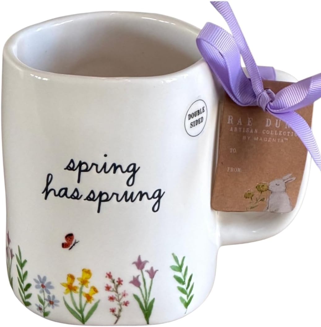 Taza de té de cerámica primavera con detalle de conejito