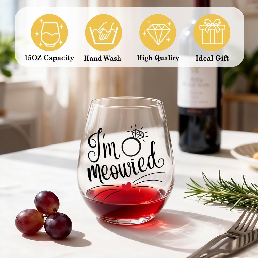 Copa de vino sin tallo con texto en inglés I'm Meowied, regalo de compromiso para mujer