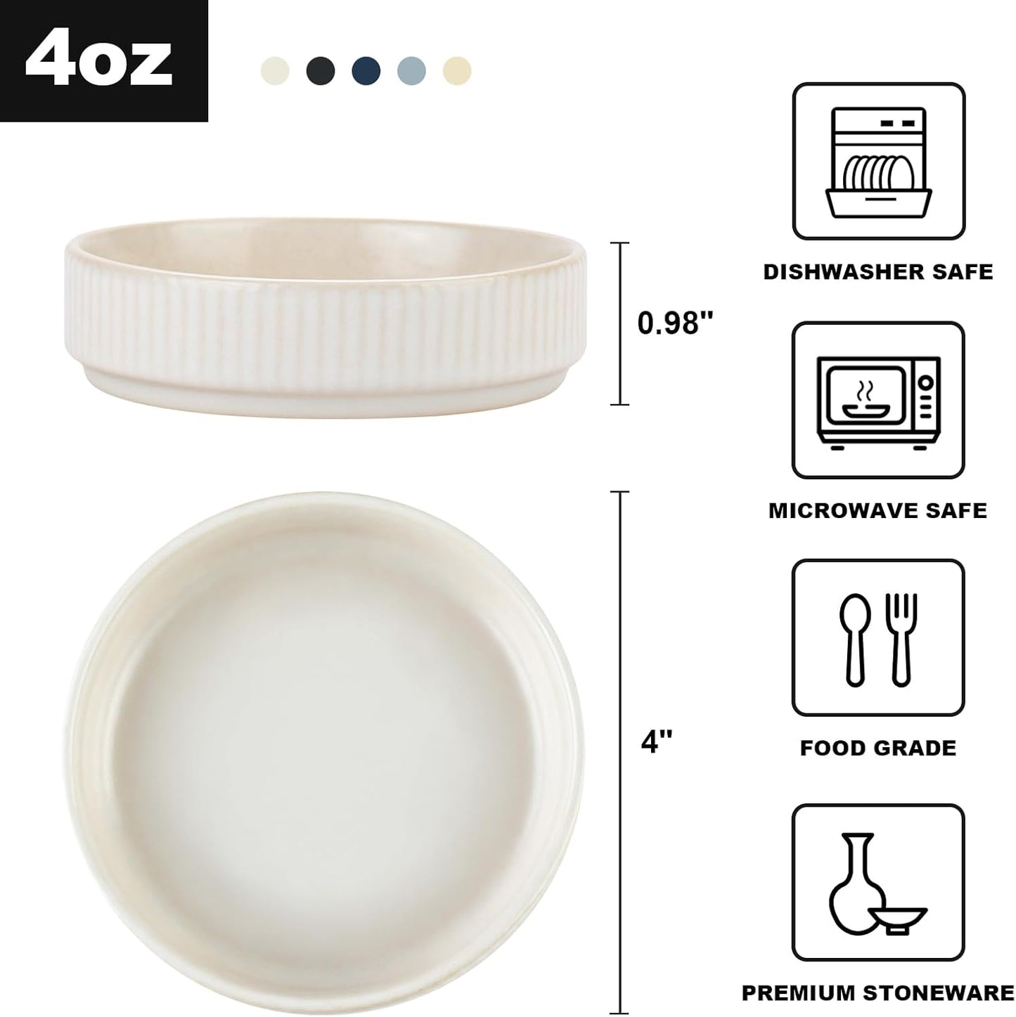 Set 6 Tazones Cerámica Salsa Soja 4oz Blanco Mate