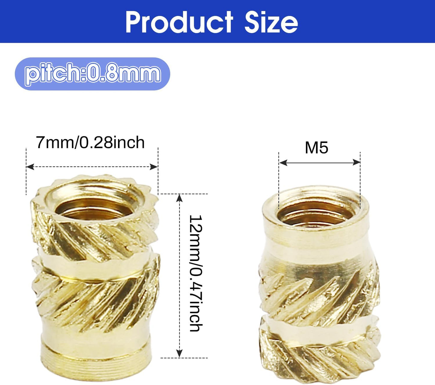 Tuercas M5 latón moleteadas para impresión 3D