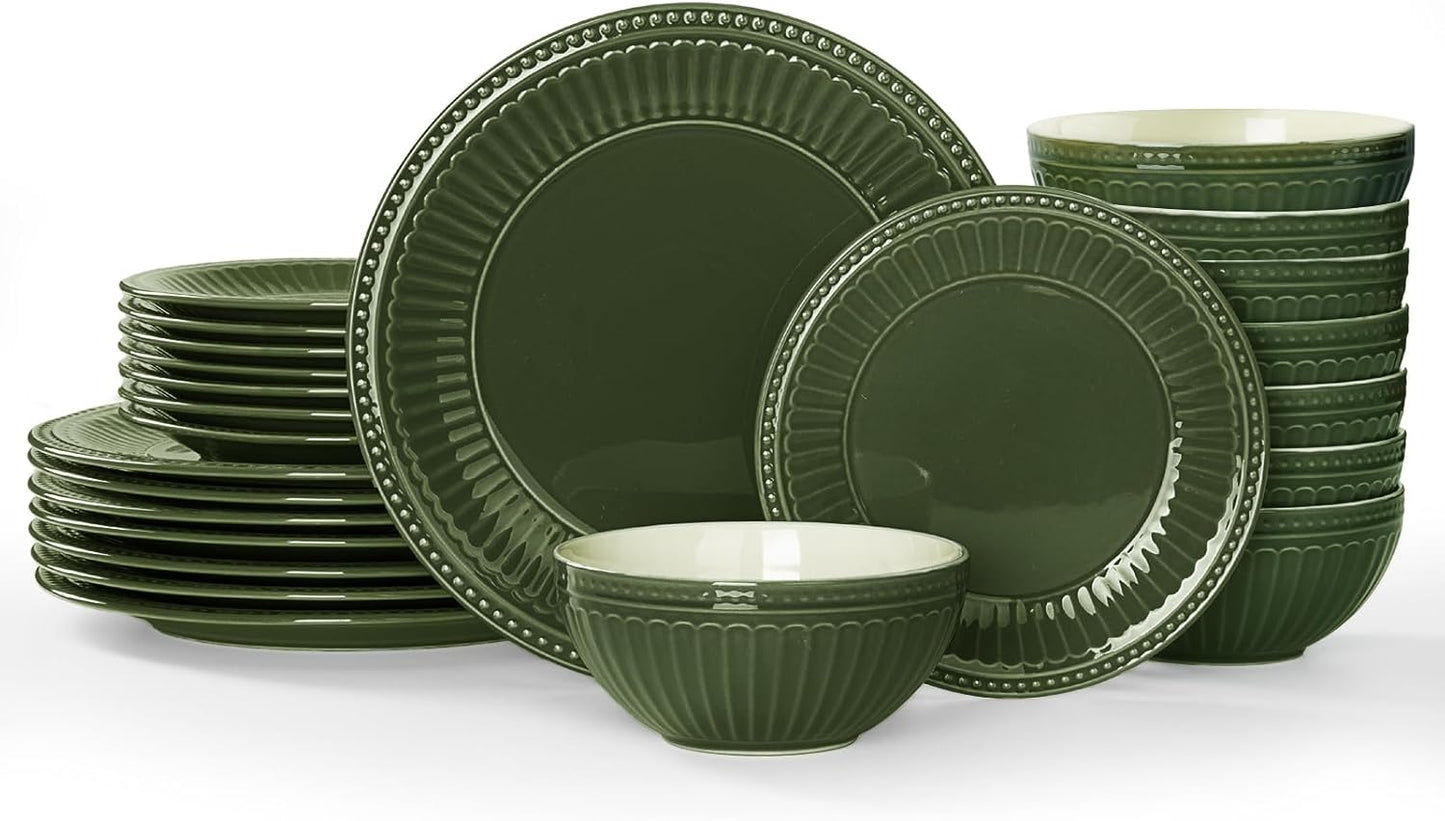 Set 24 Pzas Platos Jardín Resistentes Esmalte Reactivo Verde