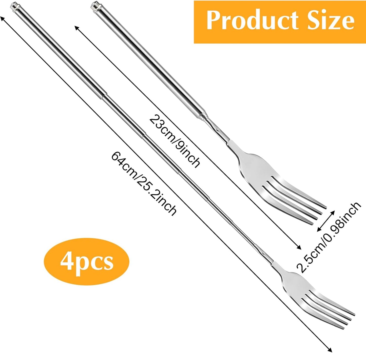 Tenedores extensibles de acero inoxidable 9.1-25.2 pulgadas plateado