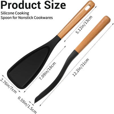 Juego de 4 cucharas antiadherentes de cocina con espátula de silicona negra de 12"