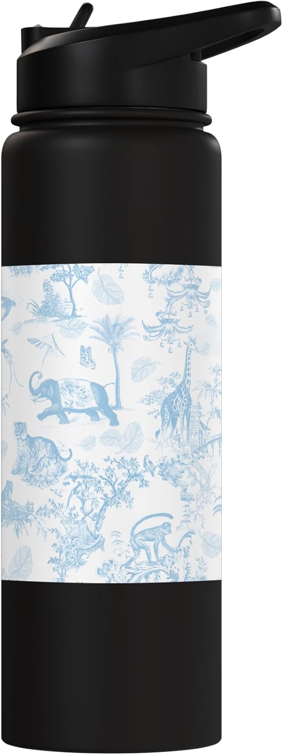 Botella de agua acero inoxidable con toalla chinoiserie azul claro
