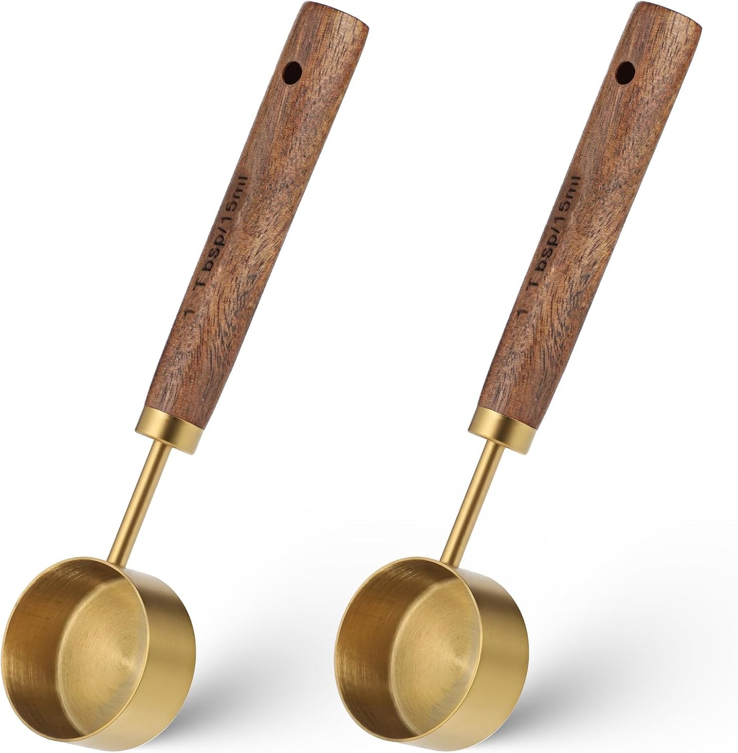 2 cucharaditas de madera de acero inoxidable para café y té de 5.8 pulgadas