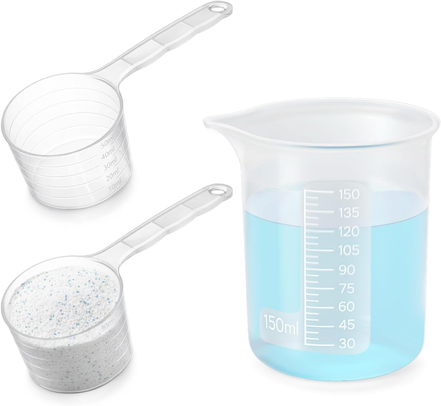 Taza medidora de silicona para lavandería con cucharas y dispensador reutilizable