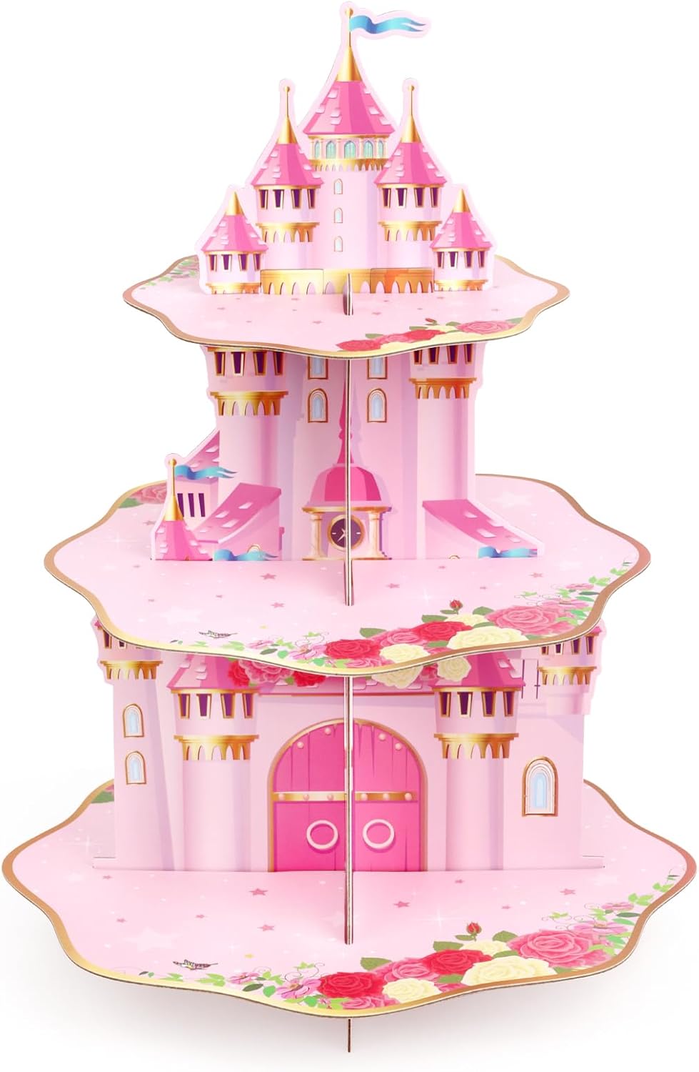 Soporte cupcakes 3 niveles castillo rosa fiesta niña