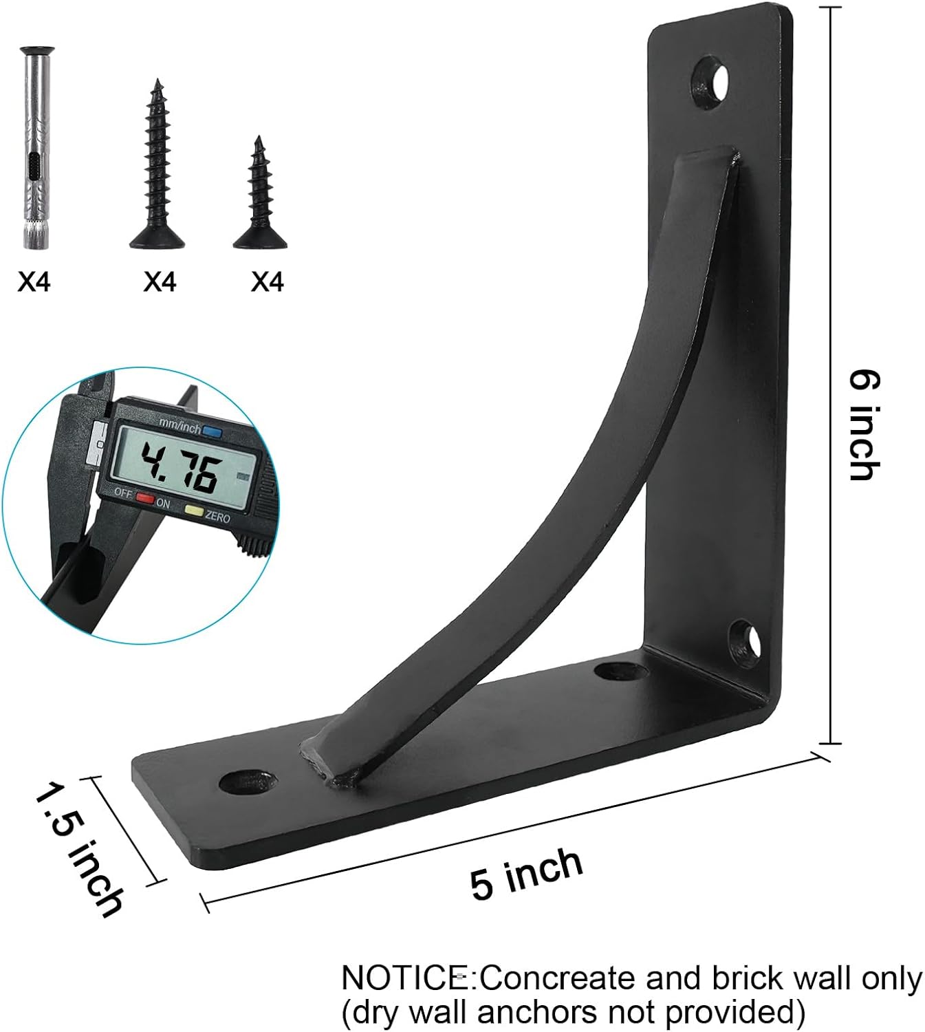 Soportes para estantería metal negro 6 pulg set 2