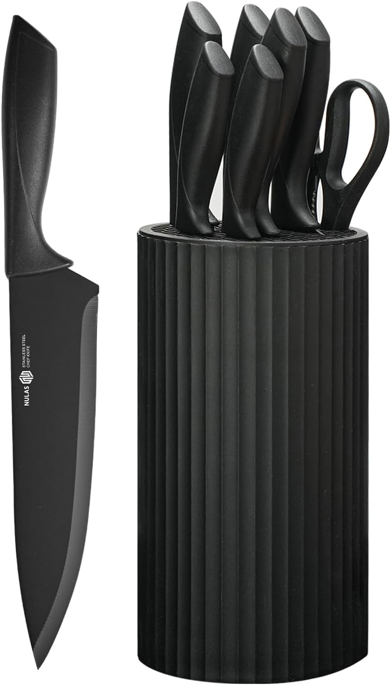 Juego de cuchillos de cocina de 8 piezas negro con bloque universal