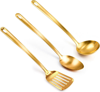 Juego de utensilios de cocina de acero inoxidable con chapado en oro