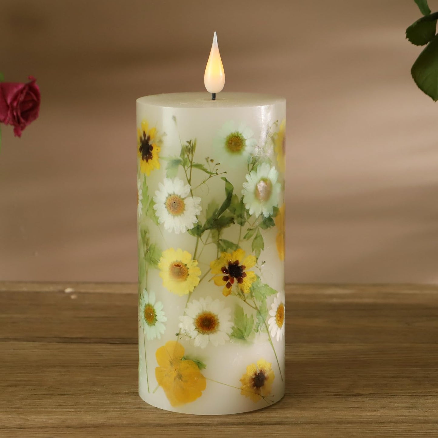 Velas sin llama temática verano flora y festivales