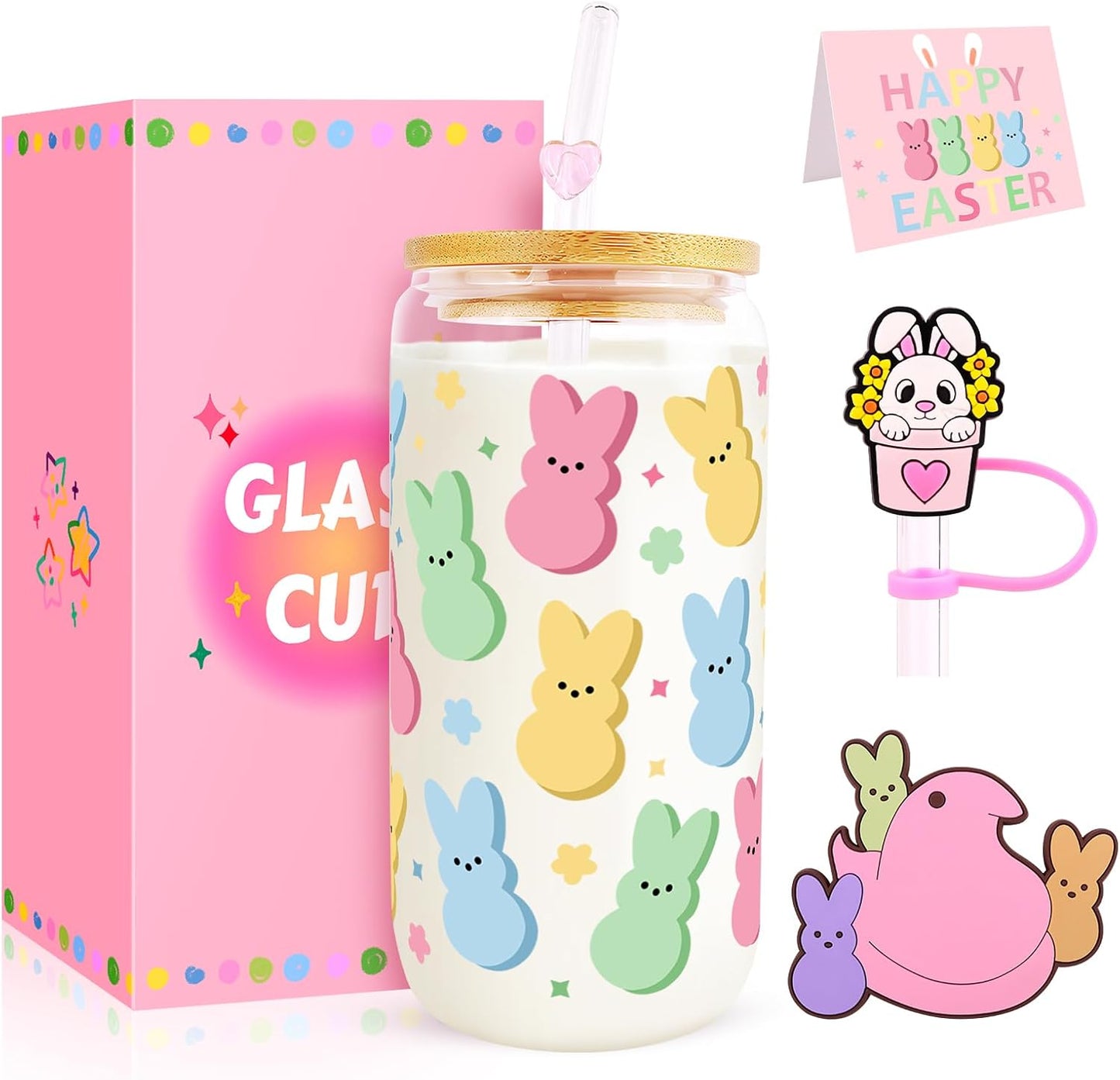 Vasos vidrio con tapa pajita 16oz para café helado