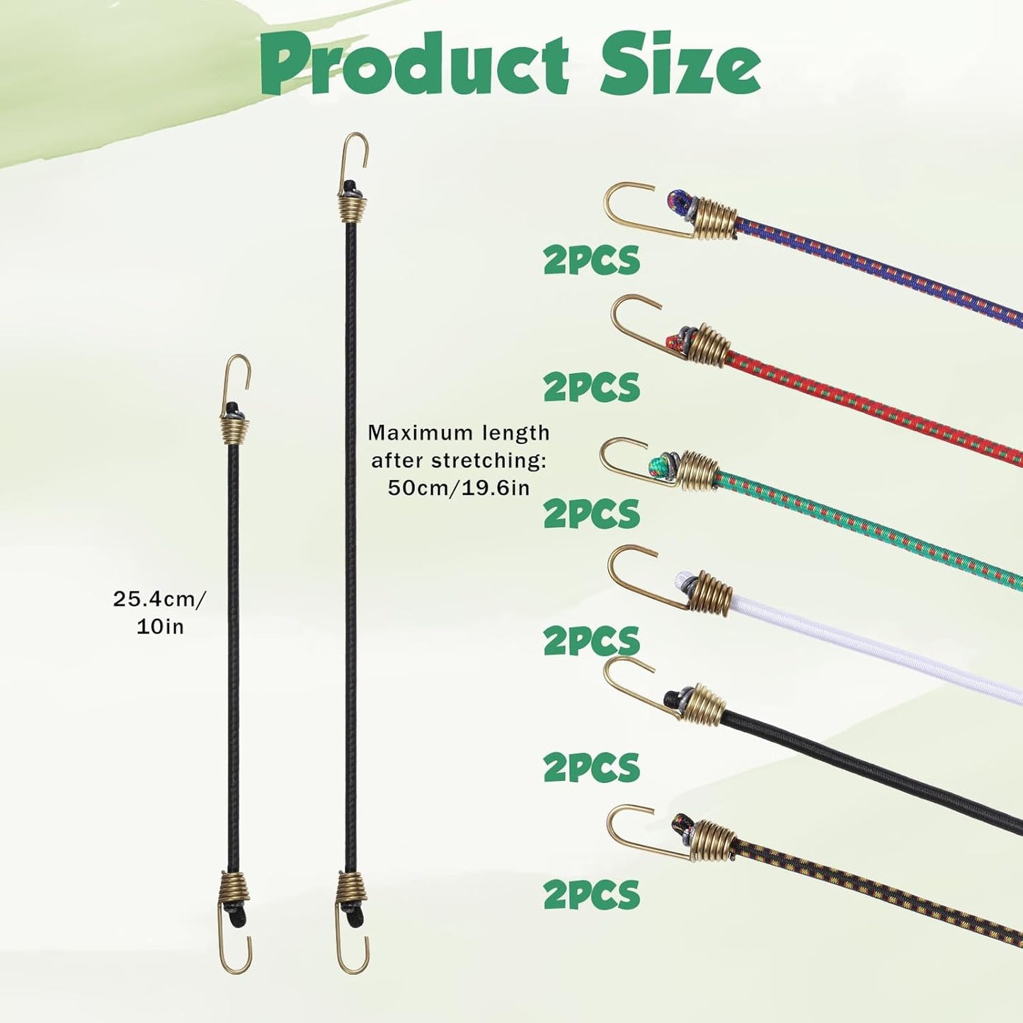 Cordón bungee ajustable 10 pulg con gancho multicolor 12 pzas