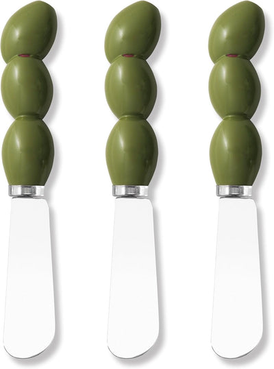 Juego de 3 esparcidores de queso de oliva en acero inoxidable con asa de ramas de olivo