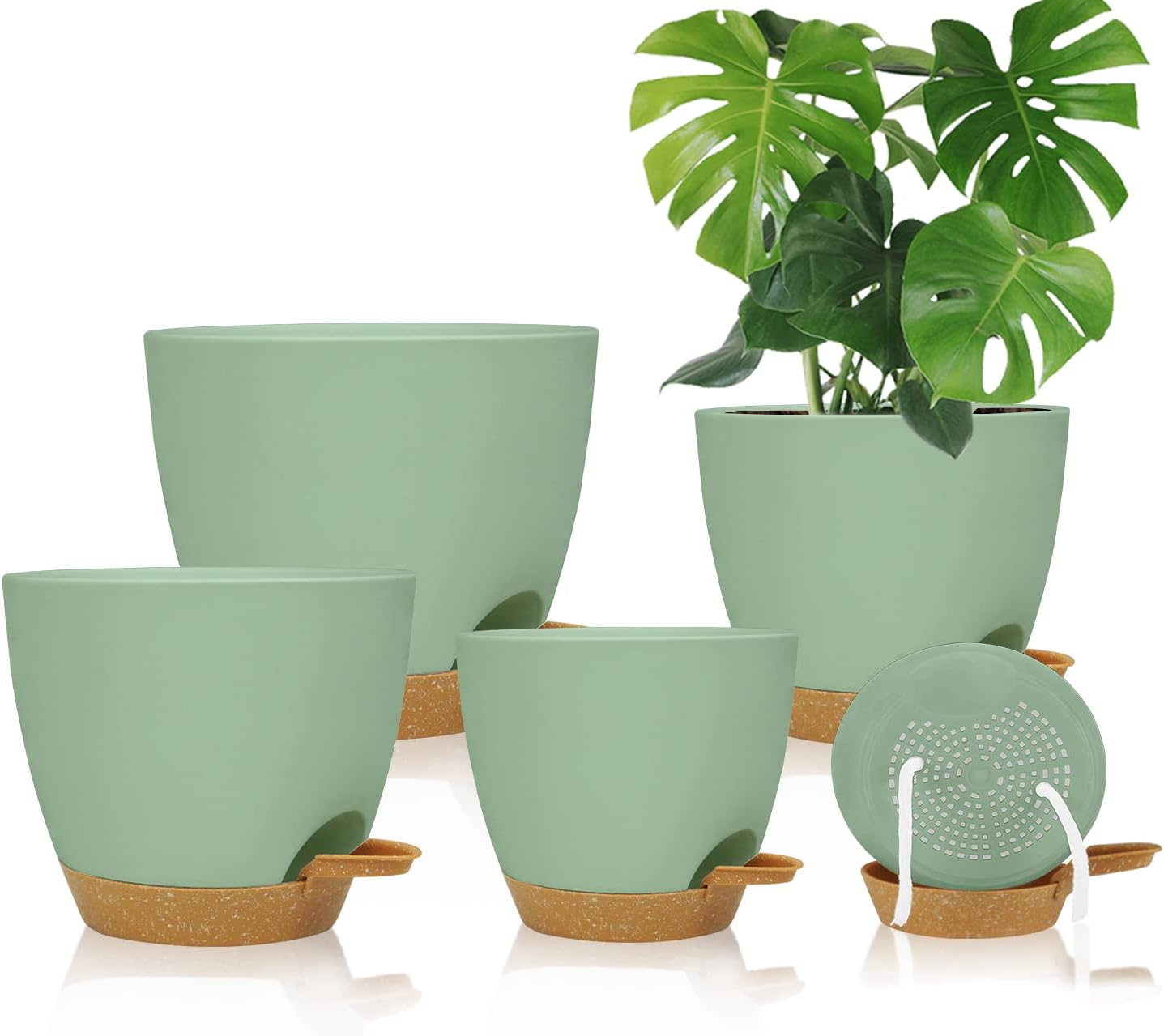 Macetas riego automático con drenaje y reservorio para plantas
