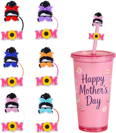 Tapas de paja para mamá con diseño lindo de 0.394 pulgadas para vasos de 30 o 40 oz