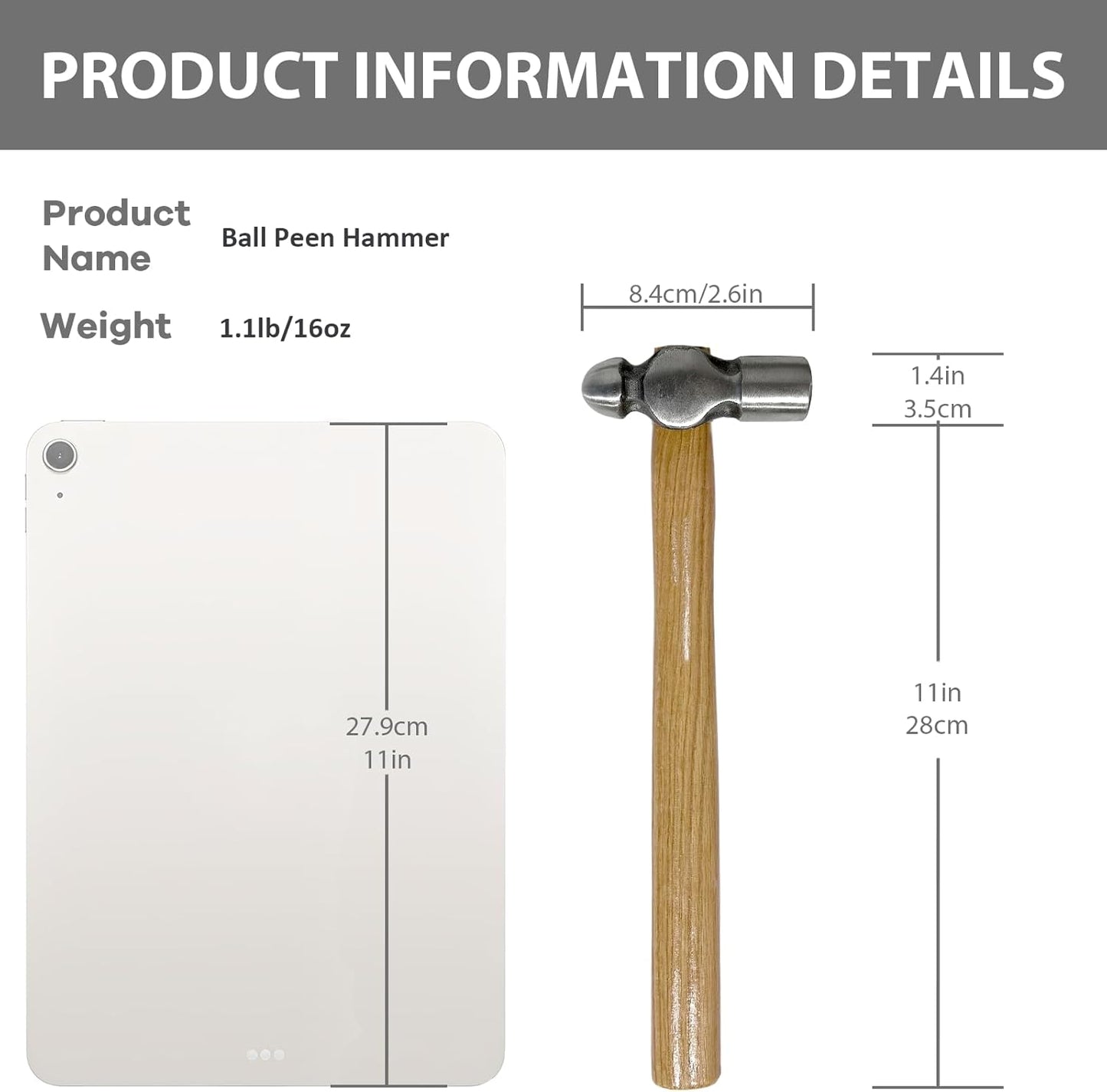 Martillo bola 16oz para metalurgia y reparaciones