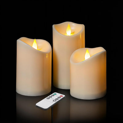 Velas sin llama plástico 4-6pulg set 3 pilares temporizador