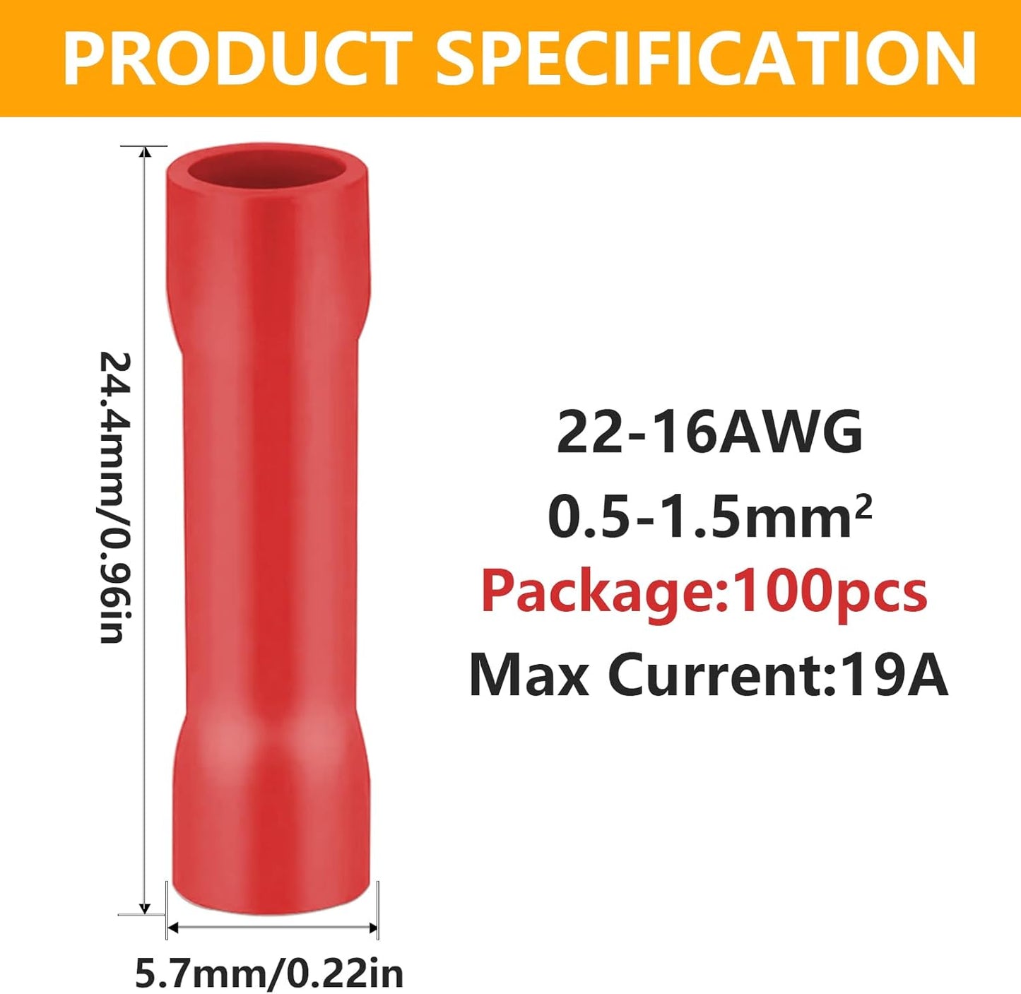 Conectores empalme rojo AWG 22-16 paquete 100