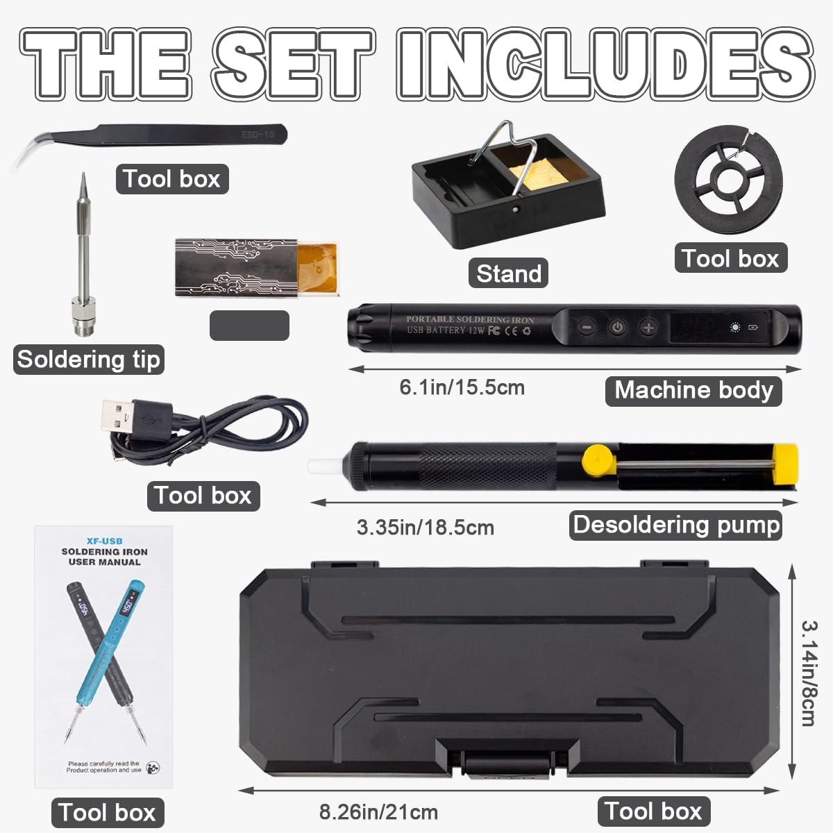 Kit soldador inalámbrico LCD recargable USB portátil
