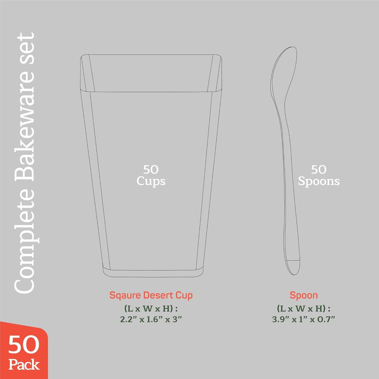 Vasos de plástico con cucharas sin BPA 5 oz paquete de 50 para postres fiestas