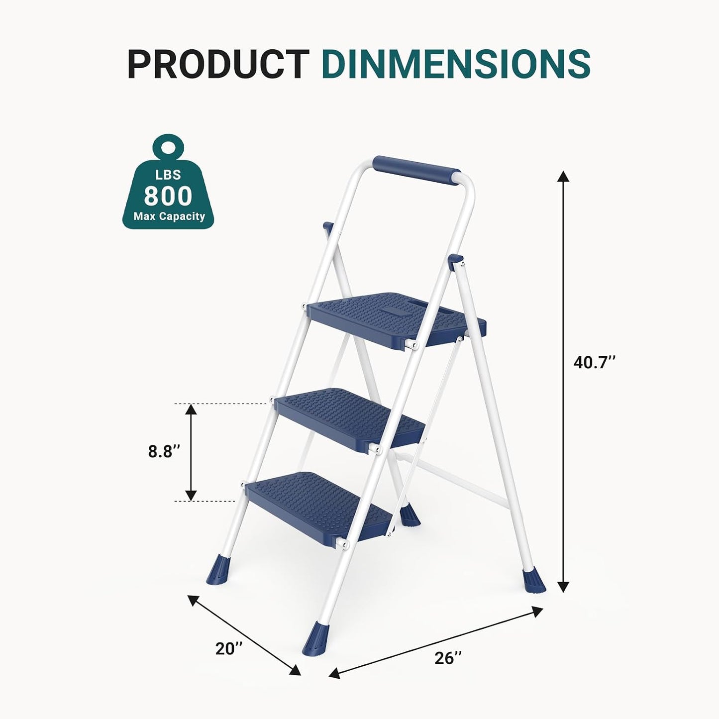 Escalera plegable 3 escalones acero 800lb con pasamanos