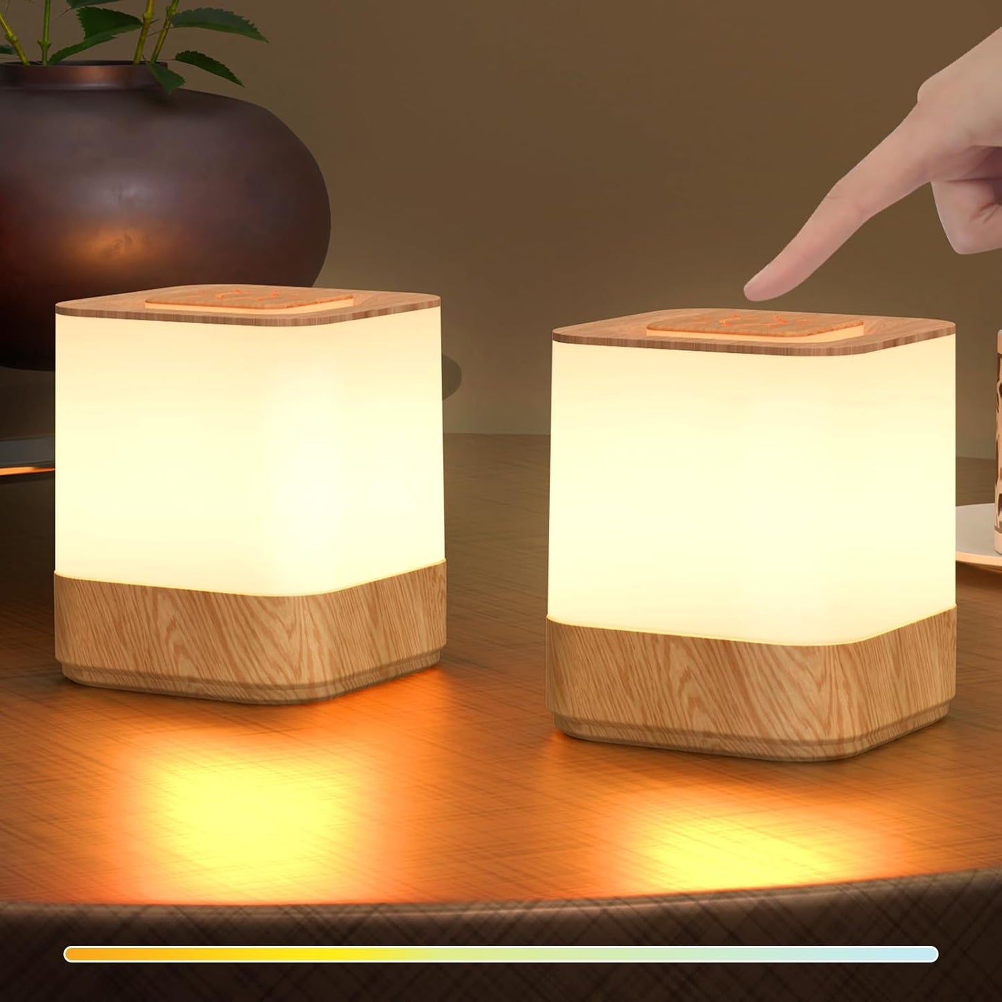 2 Lámparas Nocturna LED Recargable 3 Colores Táctil USB