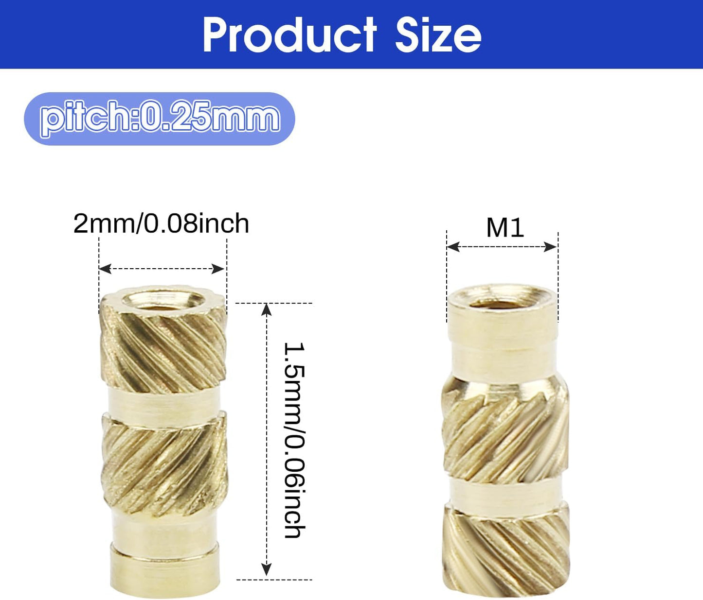 Tuercas moleteadas M1 latón para impresión 3D