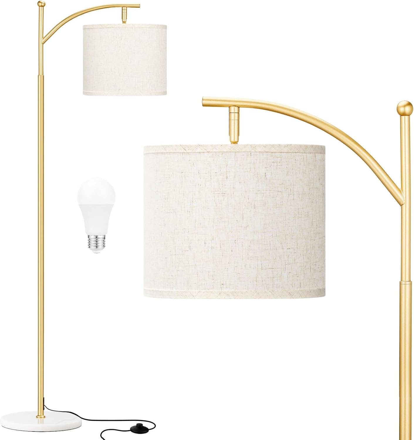 Lámpara pie 60pulg dorada base mármol blanco 3 temperaturas LED 9W