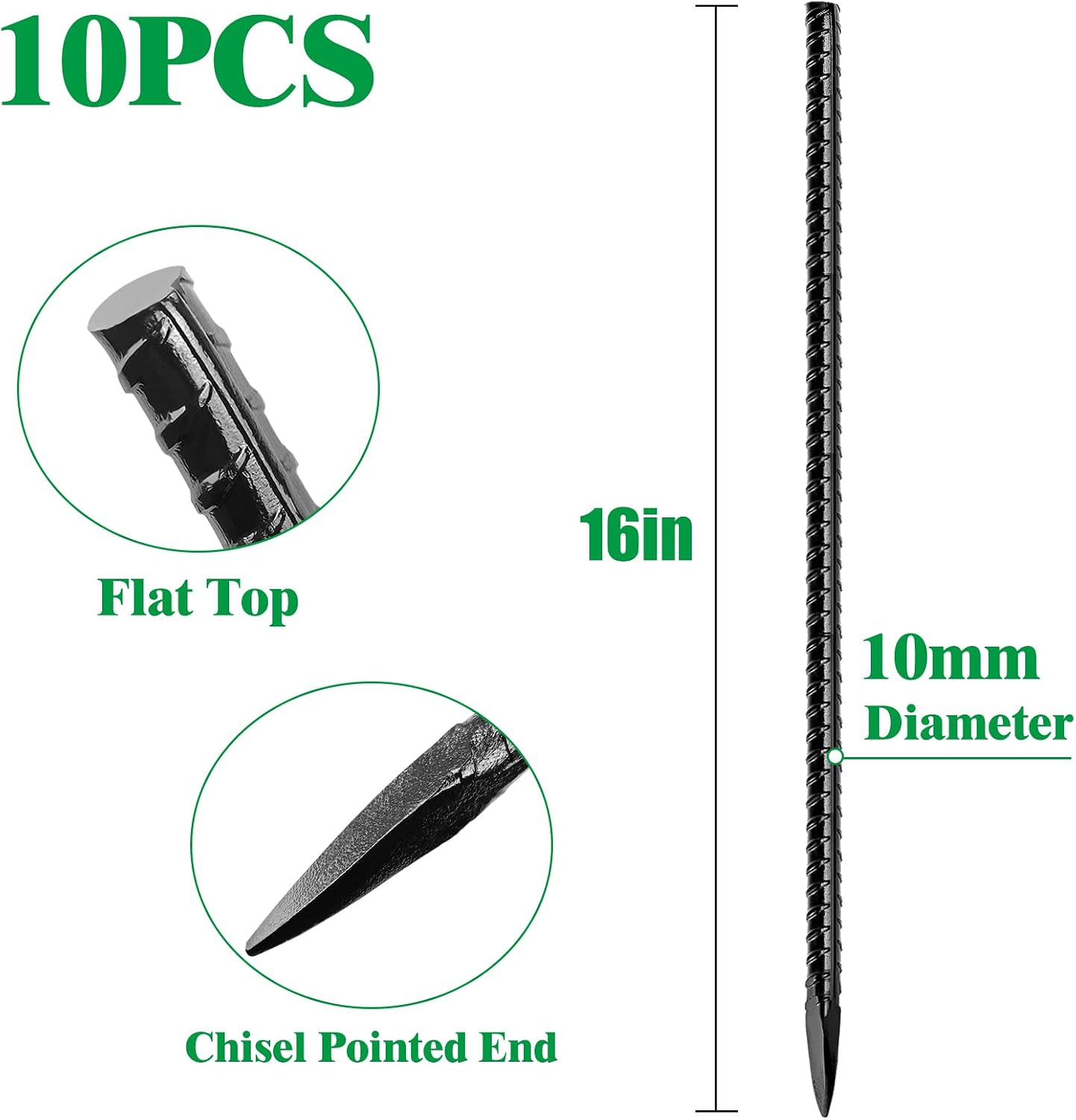 Estacas refuerzo 16pulg metal resistente forma I jardín toldo