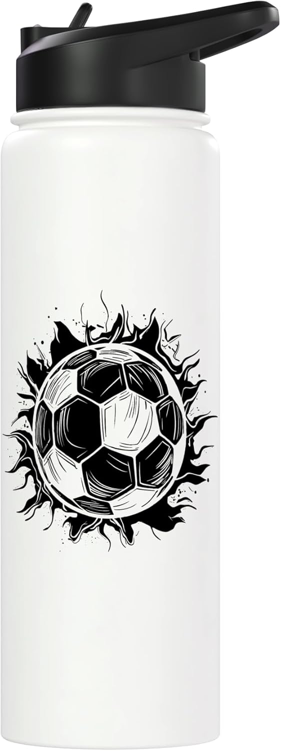 Botella de agua aislada de acero inoxidable Soccer Ball Sketch