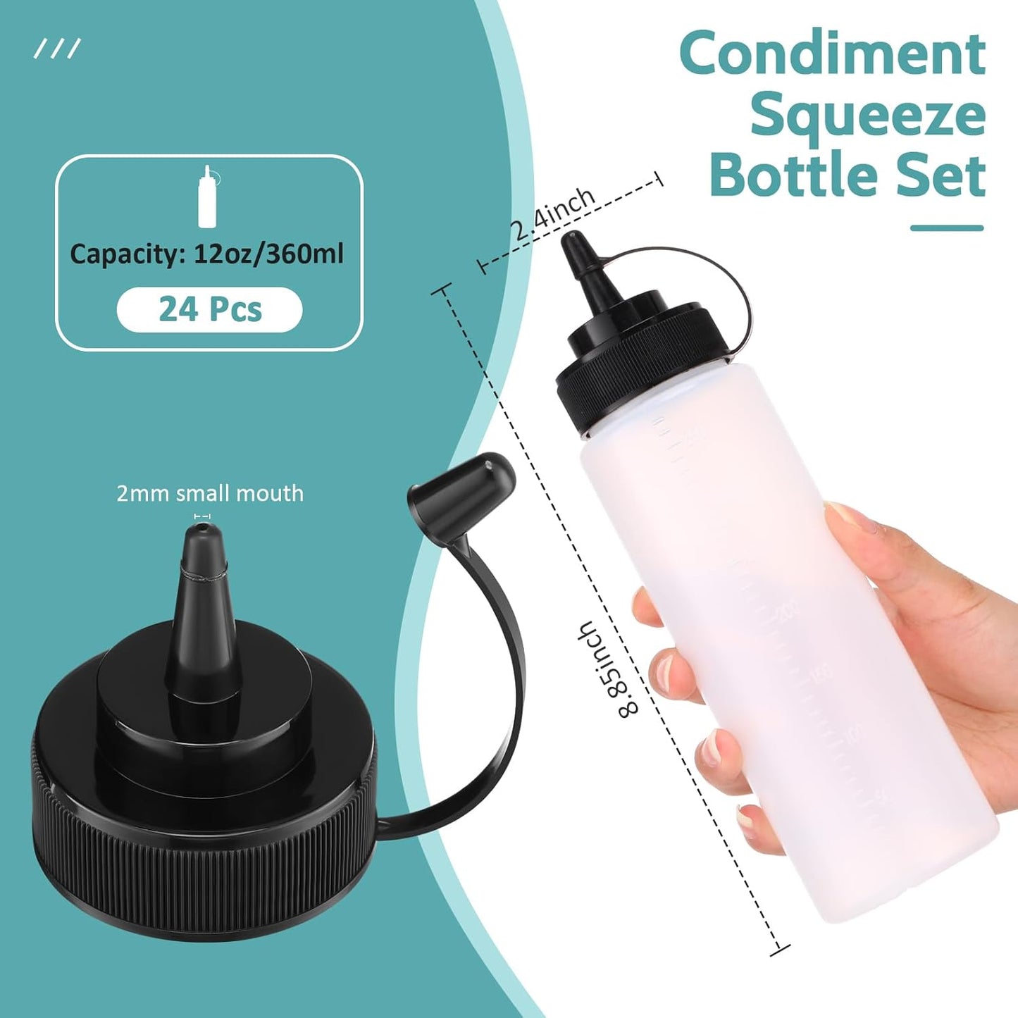 Botellas exprimibles condimentos 12oz reutilizables