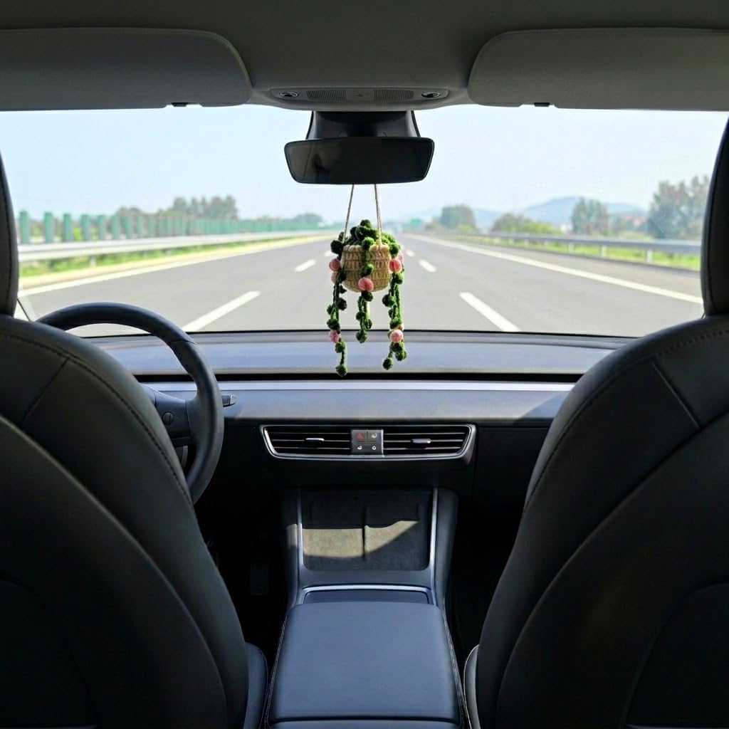 Cesta colgante plantas ganchillo para espejo coche decoración boho