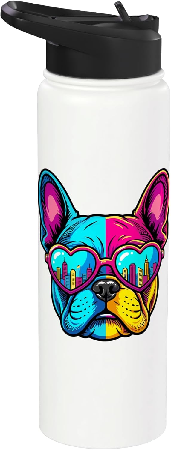 Botella de agua acero inoxidable estilo ciudad perro francés pop art